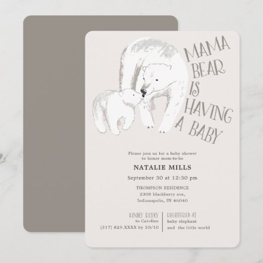 Mama Beer Taupe Neutraal Baby shower Invitation Kaart (Voorkant / Achterkant)