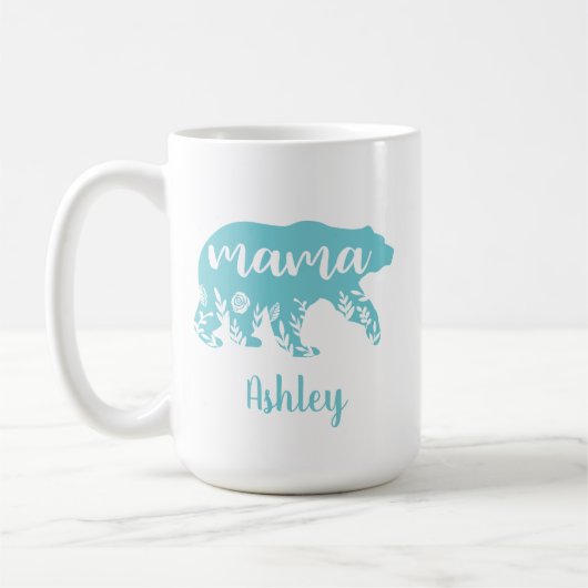 Mama Beer Turquoise Flowers Koffiemok (Links)