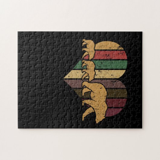 Mama Beer Twee Cubs Retro Heart Moederdag Gift Legpuzzel (Horizontaal)