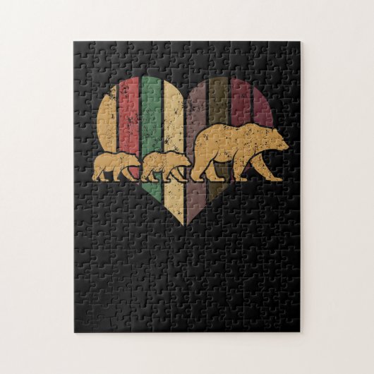 Mama Beer Twee Cubs Retro Heart Moederdag Gift Legpuzzel (Verticaal)