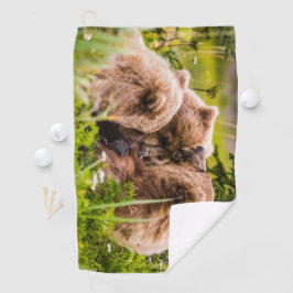 Mama beer verzorgt haar twee cubs, Lake Clark Nati Golfhanddoek