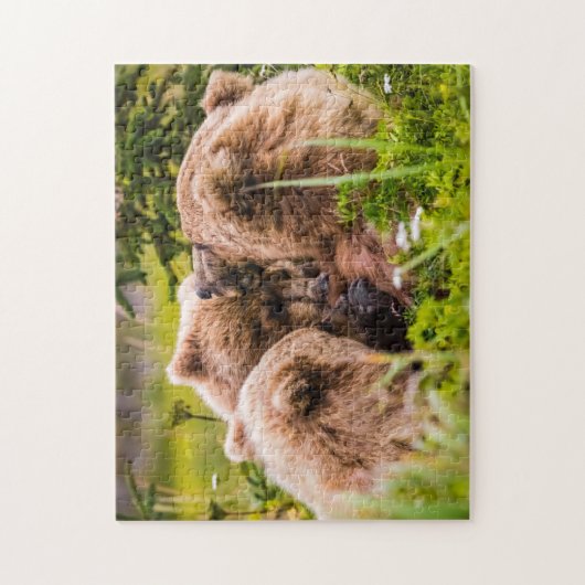 Mama beer verzorgt haar twee cubs, Lake Clark Nati Legpuzzel (Verticaal)