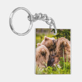 Mama beer verzorgt haar twee cubs, Lake Clark Nati Sleutelhanger (Voorkant Links)