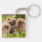 Mama beer verzorgt haar twee cubs, Lake Clark Nati Sleutelhanger (Achterkant)