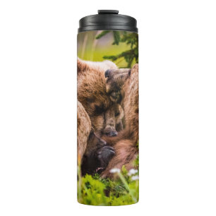 Mama beer verzorgt haar twee cubs, Lake Clark Nati Thermosbeker