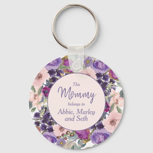 Mama behoort tot de Paarse Blush Pink Floral Sleutelhanger (Voorkant)