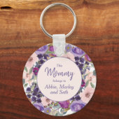 Mama behoort tot de Paarse Blush Pink Floral Sleutelhanger (Voorkant)
