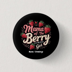 Mama Berry Eerste Verjaardag Strawberry Girl Famil Ronde Button 3,2 Cm