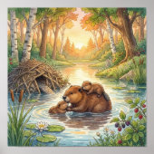 Mama Bever en Jongen Kraamkamer Poster (Voorkant)