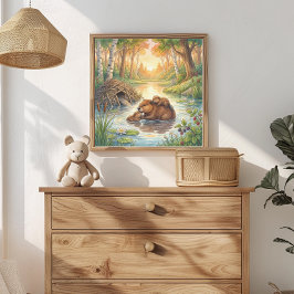 Mama Bever en Jongen Kraamkamer Poster