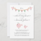 Mama Bird Chick Roze Virtuele Baby Meisje Douche Kaart (Voorkant)