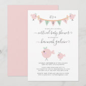 Mama Bird Chick Roze Virtuele Baby Meisje Douche Kaart (Voorkant / Achterkant)