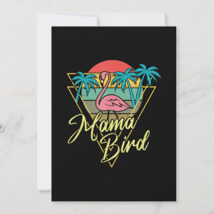 Mama Bird Flamingo Sunset Palm Tree Beach 80's Bedankkaart