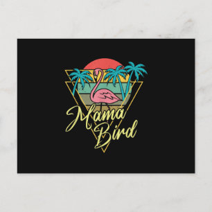 Mama Bird Flamingo Sunset Palm Tree Beach 80's Briefkaart