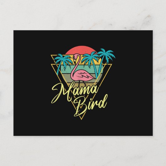 Mama Bird Flamingo Sunset Palm Tree Beach 80's Briefkaart (Voorkant)