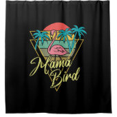 Mama Bird Flamingo Sunset Palm Tree Beach 80's Douchegordijn (Voorkant)