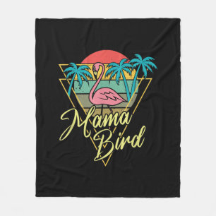 Mama Bird Flamingo Sunset Palm Tree Beach 80's Fleece Deken