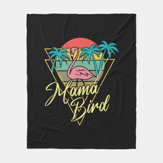 Mama Bird Flamingo Sunset Palm Tree Beach 80's Fleece Deken (Voorkant)