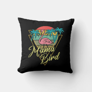 Mama Bird Flamingo Sunset Palm Tree Beach 80's Kussen