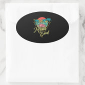 Mama Bird Flamingo Sunset Palm Tree Beach 80's Ovale Sticker (Tas)