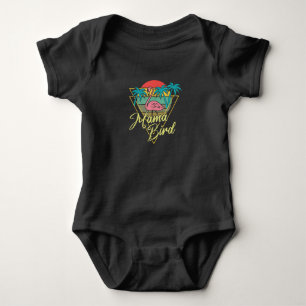 Mama Bird Flamingo Sunset Palm Tree Beach 80's Romper