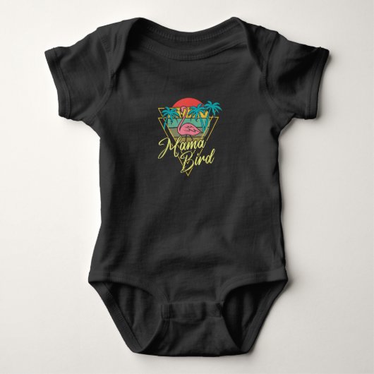 Mama Bird Flamingo Sunset Palm Tree Beach 80's Romper (Voorkant)
