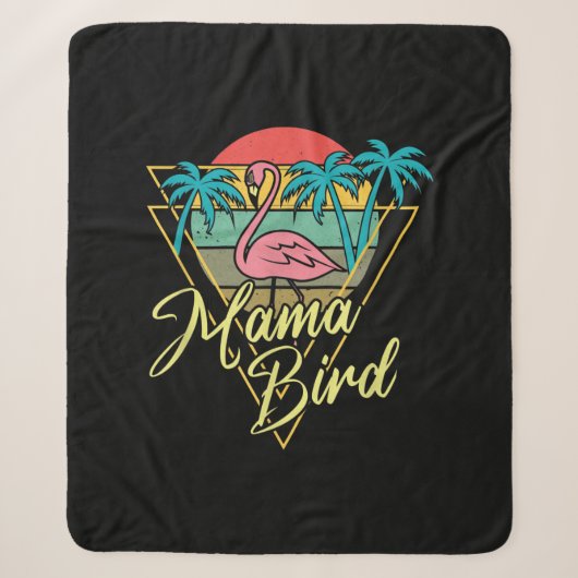 Mama Bird Flamingo Sunset Palm Tree Beach 80's Sherpa Deken (Voorkant)
