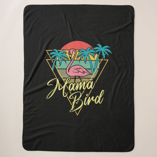 Mama Bird Flamingo Sunset Palm Tree Beach 80's Sherpa Deken (Voorkant)