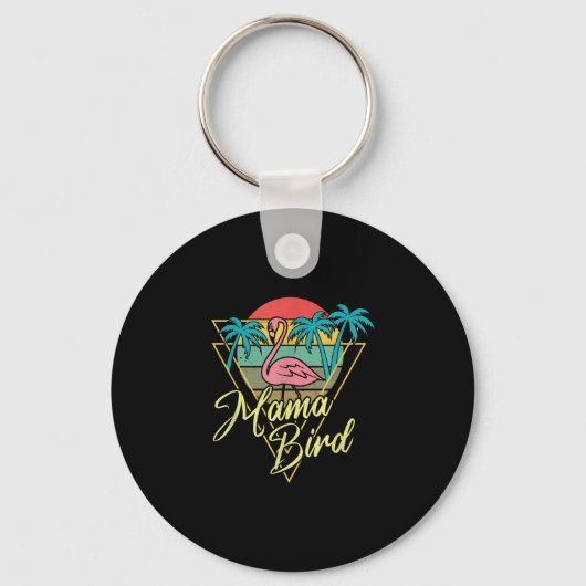 Mama Bird Flamingo Sunset Palm Tree Beach 80's Sleutelhanger (Voorkant)
