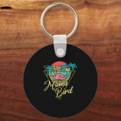 Mama Bird Flamingo Sunset Palm Tree Beach 80's Sleutelhanger (Voorkant)
