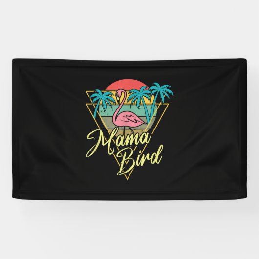 Mama Bird Flamingo Sunset Palm Tree Beach 80's Spandoek (Horizontaal)