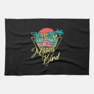 Mama Bird Flamingo Sunset Palm Tree Beach 80's Theedoek