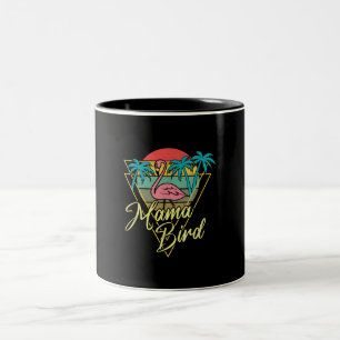 Mama Bird Flamingo Sunset Palm Tree Beach 80's Tweekleurige Koffiemok
