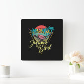 Mama Bird Flamingo Sunset Palm Tree Beach 80's Vierkante Klok (Huis)