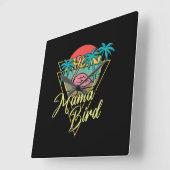 Mama Bird Flamingo Sunset Palm Tree Beach 80's Vierkante Klok (Hoek)