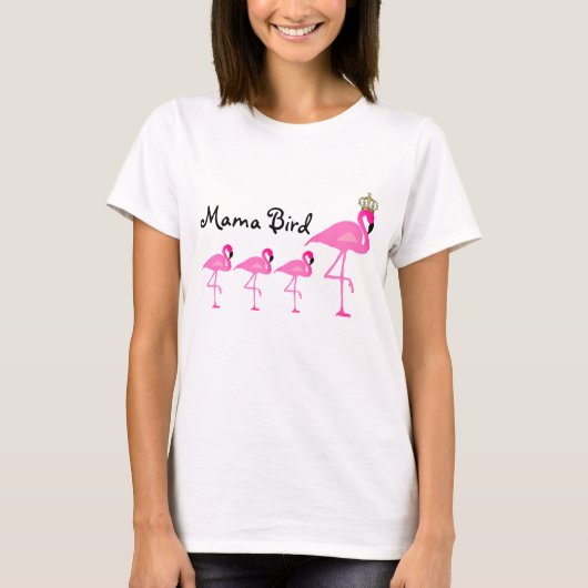 Mama Bird Flamingo T-Shirt met Drie baby's (Voorkant)