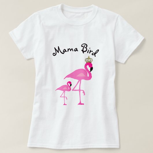 Mama Bird Flamingo T-Shirt met One Baby (Design voorkant)