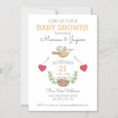 Mama Bird with Hearts and Nest Baby shower Magnetische Uitnodiging (Voorkant)