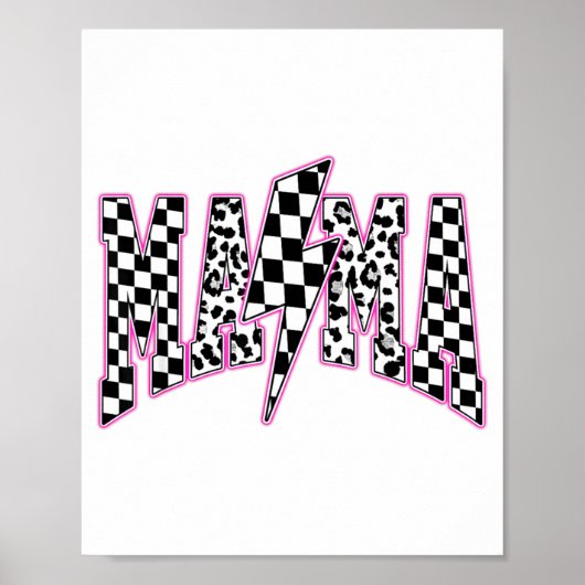Mama Bliksemschicht Geruite Luipaard Varsity Mot Poster (Voorkant)