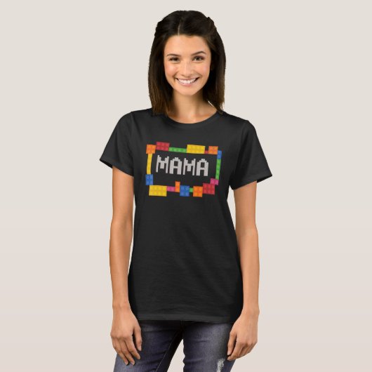 Mama Blocks Master Builder Brick Builder Birthda T-shirt (Voorkant volledig)