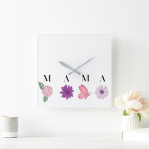 Mama Bloemen en Elegant Cadeau voor Moeder Vierkante Klok
