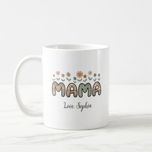Mama, Bloemen Moederdag Aangepaste Naam Koffiemok (Links)