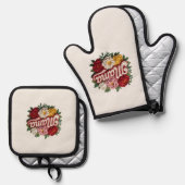 Mama Bloemstuk Keukenset – Ovenwant & Pannenlap Set (Voorkant / Achterkant)