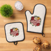 Mama Bloemstuk Keukenset – Ovenwant & Pannenlap Set (Top down)