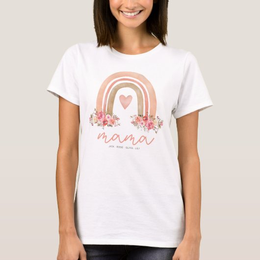 Mama Boho Rainbow Kinder Names Moederdag T-shirt (Voorkant)