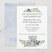Mama Boy Baby Elephant Foliage Pastel Blue Shower Kaart (Voorkant / Achterkant)