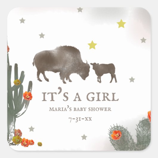 Mama Buffalo Cactus Girl Baby shower Label (Voorkant)