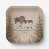 Mama Buffalo Evergreen Boy Baby shower Papieren Bordje (Voorkant)