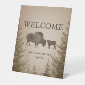 Mama Buffalo Evergreen Boy Baby shower Reclamebord Met Voetstuk (Voorkant)