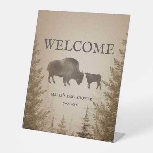 Mama Buffalo Evergreen Boy Baby shower Reclamebord Met Voetstuk (Voorkant)
